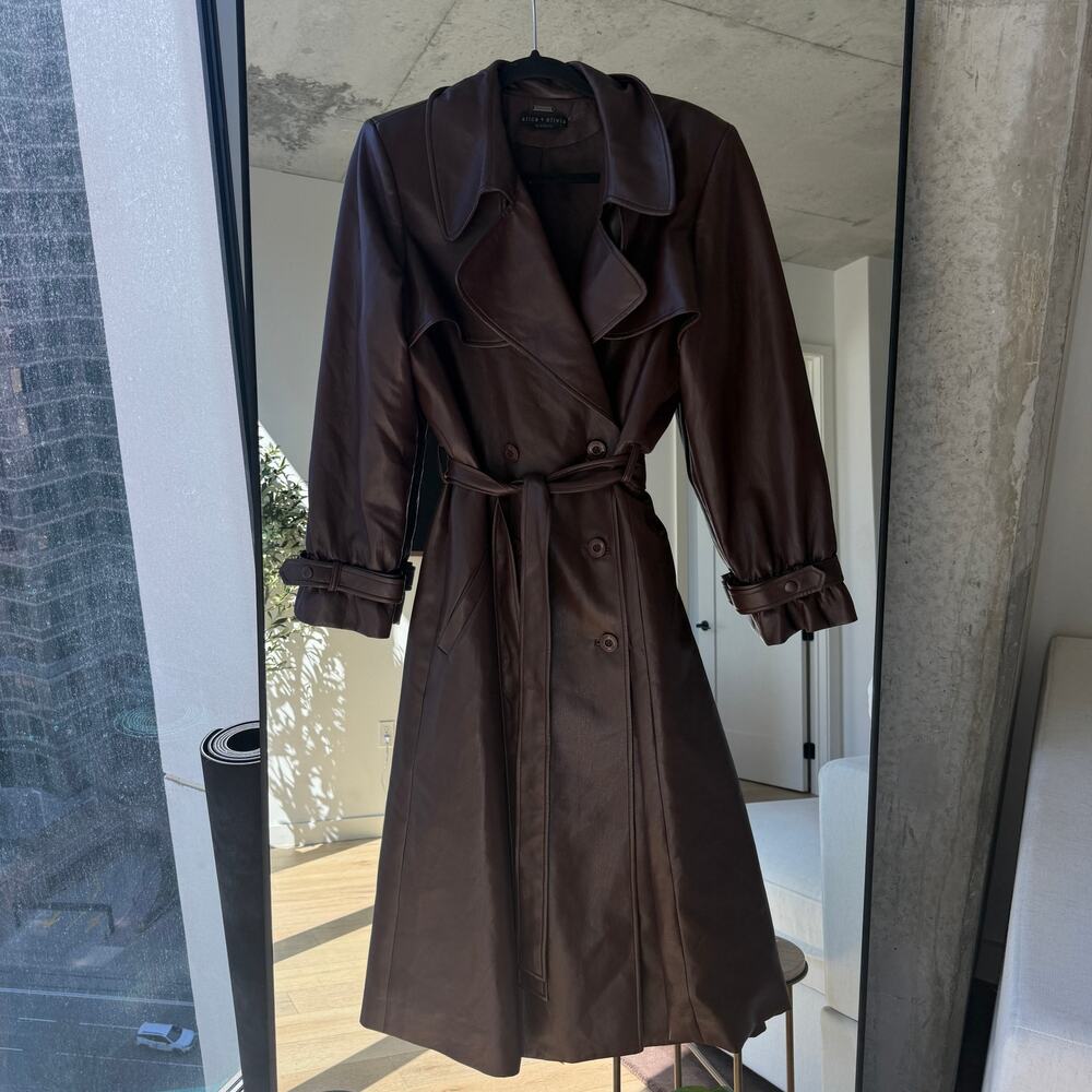 Alice and Olivia Elicia Faux Leather Trench Coat - Picture 2 of 6